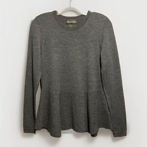 Nanette Lepore Gray Extra Fine Merino Wool Peplum Bottom Sweater Sz Small EUC